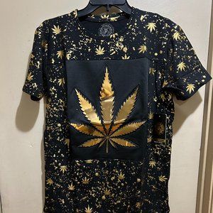 Partisan Clothing Co Los Angeles Black /Gold Metallic LEAF T-Shirt Mens SZ L NEW